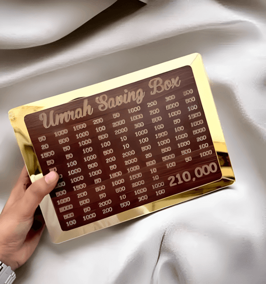 Umrah Saving Box | Dark Brown Wooden Quality Saving Box For Umrah – 210,000