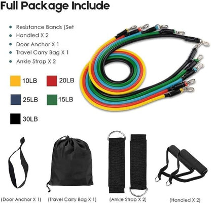 11 Pcs Fitness Resistance Bands Set - (IMPORTED)