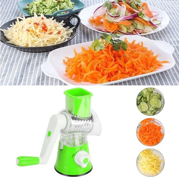 3 in 1 Manual Vegetable Cutter Slicer & Grater | Tabletop Drum Grater