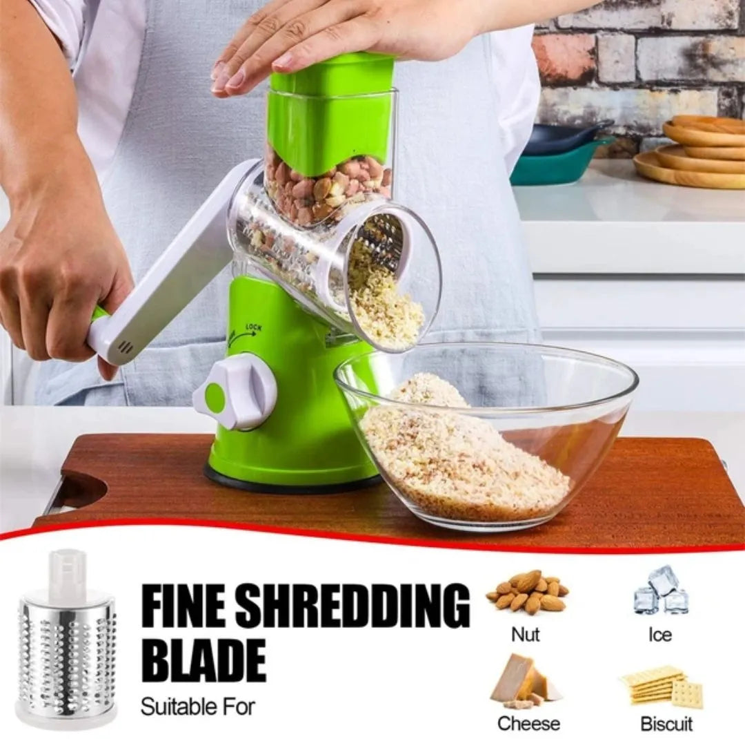 3 in 1 Manual Vegetable Cutter Slicer & Grater | Tabletop Drum Grater
