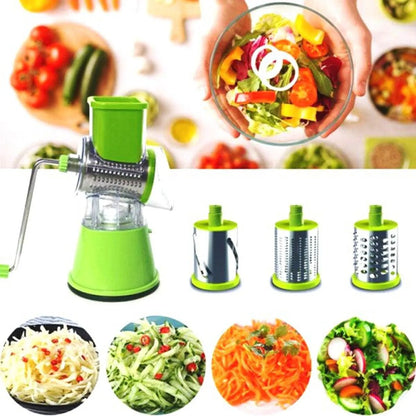 3 in 1 Manual Vegetable Cutter Slicer & Grater | Tabletop Drum Grater