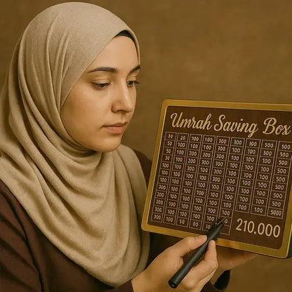 Umrah Saving Box |  Dark Brown Wooden Quality Saving Box For Umrah – 210,000