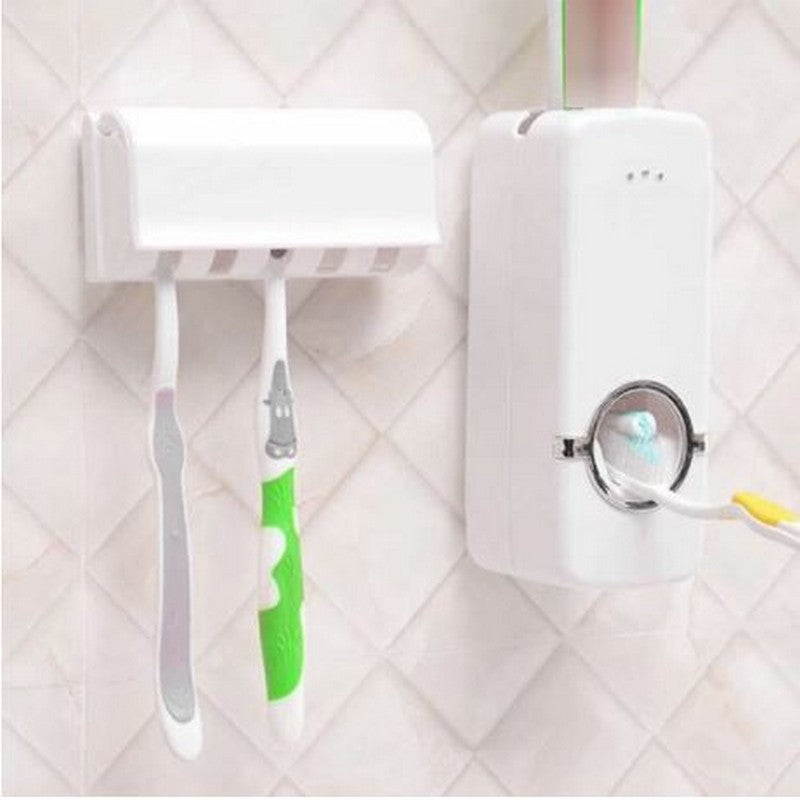 Wall Mounted Automatic Toothpaste Dispenser With Toothbrush Holder