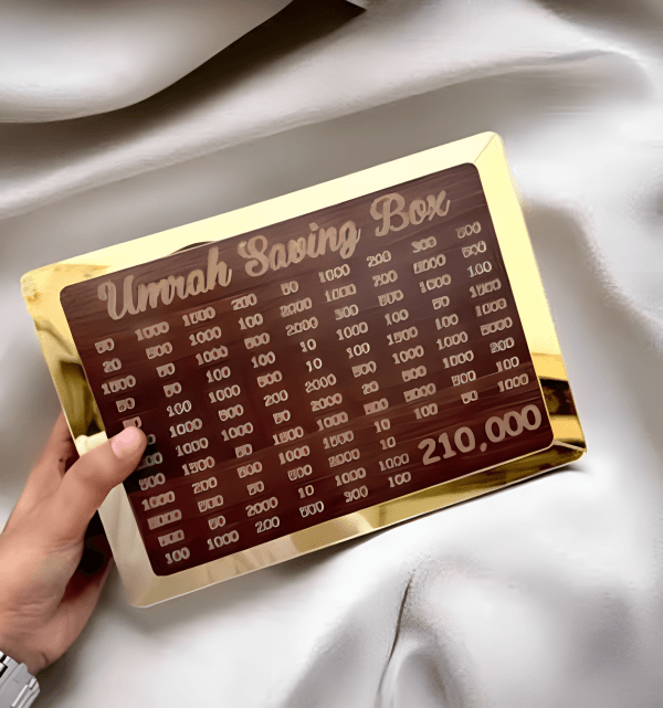 Umrah Saving Box |  Dark Brown Wooden Quality Saving Box For Umrah – 210,000