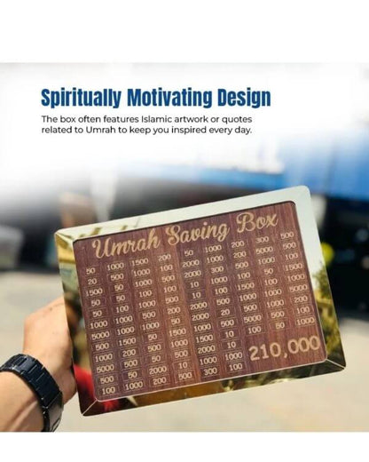 Umrah Saving Box |  Dark Brown Wooden Quality Saving Box For Umrah – 210,000