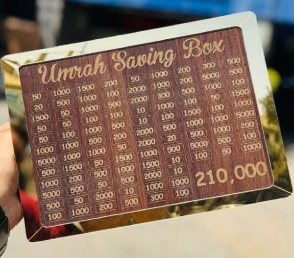 Umrah Saving Box |  Dark Brown Wooden Quality Saving Box For Umrah – 210,000