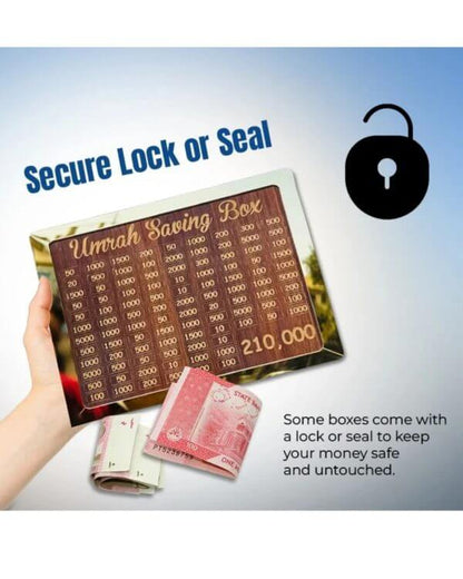 Umrah Saving Box |  Dark Brown Wooden Quality Saving Box For Umrah – 210,000