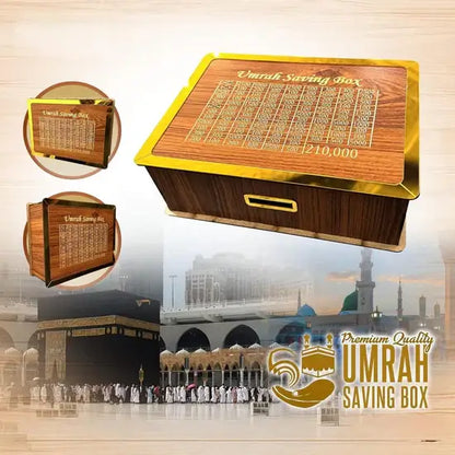 Umrah Saving Box |  Dark Brown Wooden Quality Saving Box For Umrah – 210,000